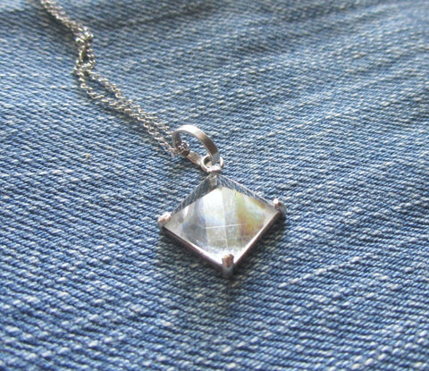 Antique Sterling Silver Quartz Crystal Pyramid Pendant Necklace