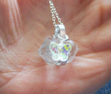 Natural Quartz Crystal Aurora Borealis Butterfly Pendant Necklace