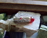 Silver Spider Web Red Crystal Bullet Jewelry Pendant Necklace