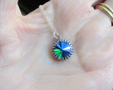 Sapphire Glacier Blue Rivoli Crystal Sterling Silver Pendant Necklace