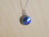 Sapphire Glacier Blue Rivoli Crystal Sterling Silver Pendant Necklace