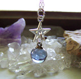 Indigo Aura Quartz Crystal Ball Silver Star Pendant Necklace