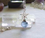 Indigo Aura Quartz Crystal Ball Silver Star Pendant Necklace