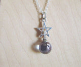 Indigo Aura Quartz Crystal Ball Silver Star Pendant Necklace