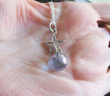 Indigo Aura Quartz Crystal Ball Silver Star Pendant Necklace