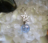 Indigo Aura Quartz Crystal Ball Silver Star Pendant Necklace