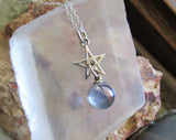 Indigo Aura Quartz Crystal Ball Silver Star Pendant Necklace