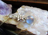 Indigo Aura Quartz Crystal Ball Silver Star Pendant Necklace