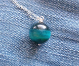 Turquoise Aura Tiger Eye Gemstone Ball Pendant Necklace