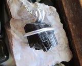 Black Tourmaline Raw Gemstone Crystal Pendant Necklace