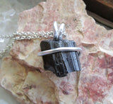 Black Tourmaline Raw Gemstone Crystal Pendant Necklace