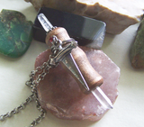 Beechwood Mini Wand Silver Dagger Quartz Crystal Pendant Necklace