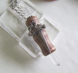 Beechwood Mini Wand Silver Dagger Quartz Crystal Pendant Necklace