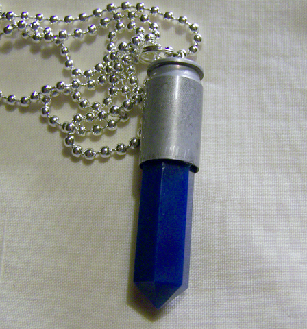 Electric Blue Agate Silver Bullet Jewelry Pendant
