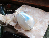 Blue Cloud Agate Gemstone Crystal Wire Wrapped Pendant Necklace
