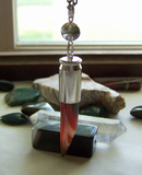 Banded Agate Horn and Lodolite Silver Bullet Jewelry Pendant
