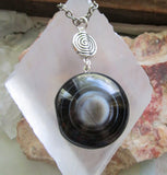Eye Agate Black and White Gemstone Spiral Necklace Pendant