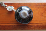 Eye Agate Black and White Gemstone Spiral Necklace Pendant