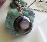 Eye Agate Black and White Gemstone Spiral Necklace Pendant