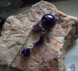 Purple Amethyst Crystal Ball Moon and Stars Pendant