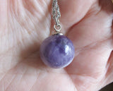 Chevron Amethyst Natural Purple Crystal Ball Pendant Necklace