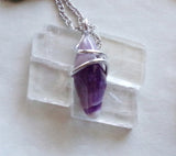 Purple Chevron Amethyst Wire Wrapped Pendant Necklace