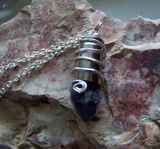Purple Amethyst Raw Gemstone Silver Bullet Pendant