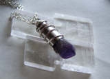 Purple Amethyst Raw Gemstone Silver Bullet Pendant