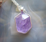 Lavender Amethyst Natural Carved Hexagon Crystal Pendant Necklace