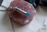 Natural Neon Blue Raw Apatite Gemstone Crystal Bullet Pendant