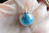 Blue Apatite Gemstones Crystal Glass Ball Pendant Necklace