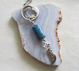 Blue Apatite Man in the Moon Antiqued Silver Necklace