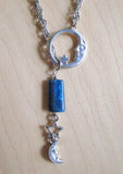 Blue Apatite Man in the Moon Antiqued Silver Necklace