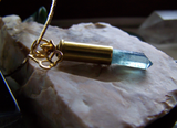 Aqua Aura Quartz Gold Butterfly Crystal Bullet Pendant