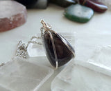Natural Arfvedsonite Stone Wire Wrapped Crystal Pendant Necklace