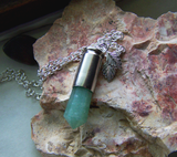 Green Aventurine Silver Leaves Bullet Jewelry Pendant