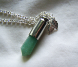 Green Aventurine Silver Leaves Bullet Jewelry Pendant