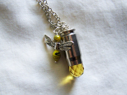Gold Quartz Crystal Bee Bullet Jewelry Pendant