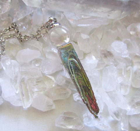 Iridescent Bismuth Crystal Ball Tower Pendant Necklace