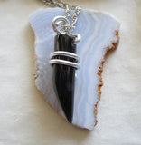 Black Agate Natural Stone Horn Jewelry Pendant Necklace