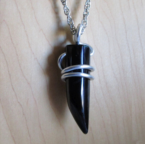 Black Agate Natural Stone Horn Jewelry Pendant Necklace