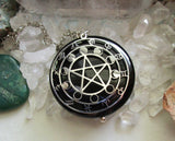 Black Onyx Scrying Glass with Silver Star Pentacle Zodiac Pendant Necklace