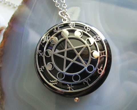 Black Onyx Scrying Glass with Silver Star Pentacle Zodiac Pendant Neck – My  Mystic Gems
