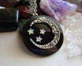 Man in the Moon Black Onyx Stone Disc Pendant Necklace