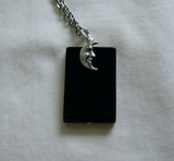 Polished Black Onyx Scrying Glass Silver Moon Pendant