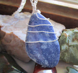 Blue Aventurine Natural Crystal Wire Wrapped Pendant Necklace