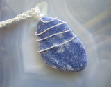 Blue Aventurine Natural Crystal Wire Wrapped Pendant Necklace