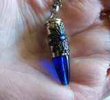 Cobalt Blue Glass Filigree Bullet Jewelry Pendant