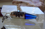 Cobalt Blue Glass Filigree Bullet Jewelry Pendant