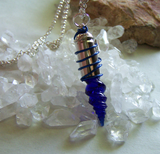 Cobalt Blue Vintage Glass Seashell Silver Bullet Jewelry Pendant